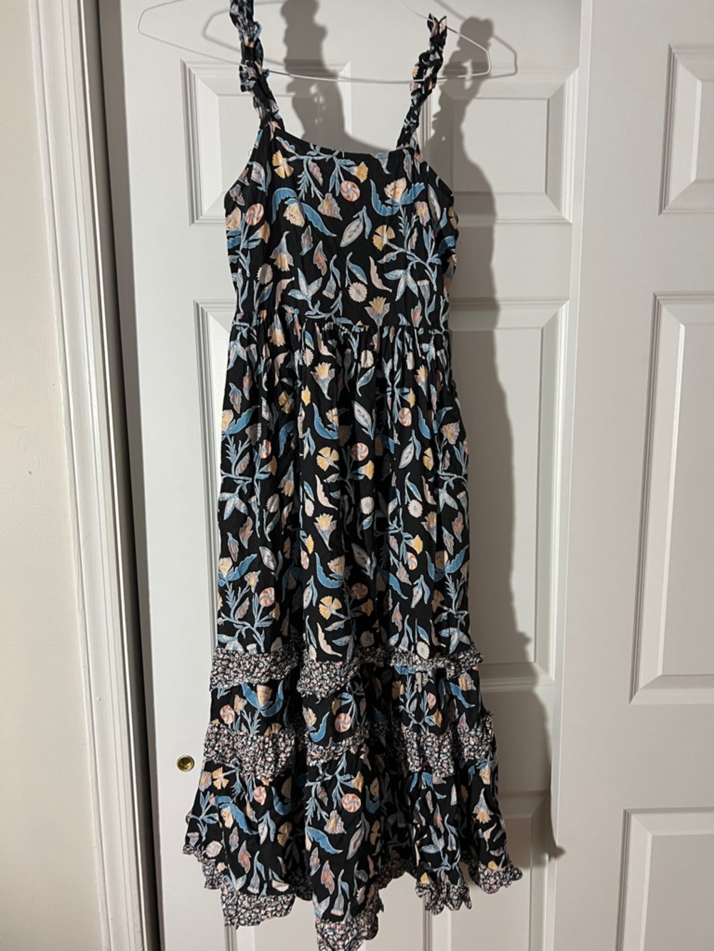 Universal Thread Black Floral Tiered Sundress with Blue & Cream Accents